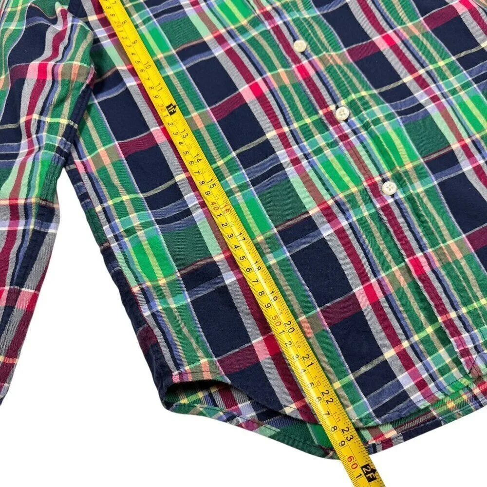 Ralph Lauren Boys Plaid Shirt Sz. M 10-12 Green Button Down 100% Cotton Pony